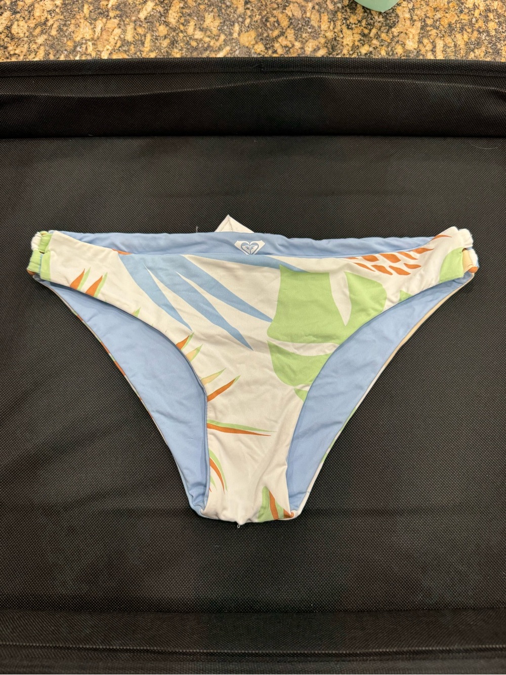 Roxy Leaf-Print Bikini Bottoms in Light Blue, Green & Orange Reversible M